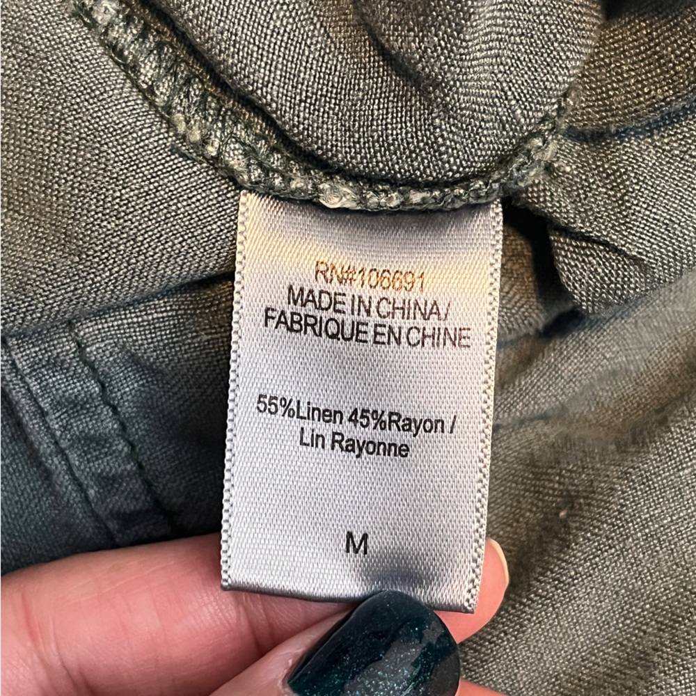 Young Fabulous Broke Teal Green Wide Leg Slit Front Linen Pants Medium - Picture 9 of 10